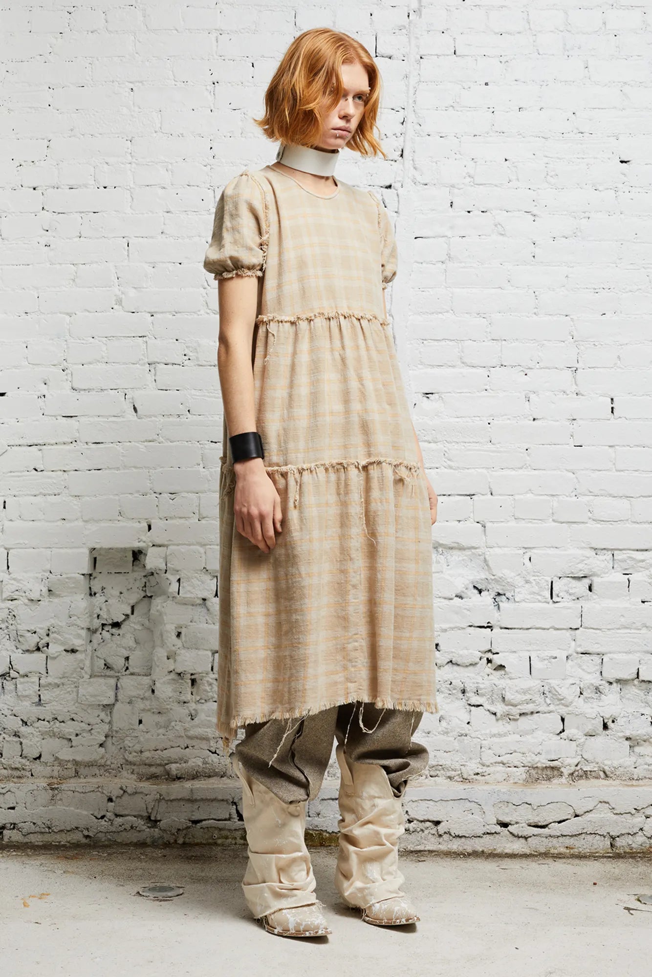 SHREDDED RELAXED MIDI - OVERDYED KHAKI PLAID - R13