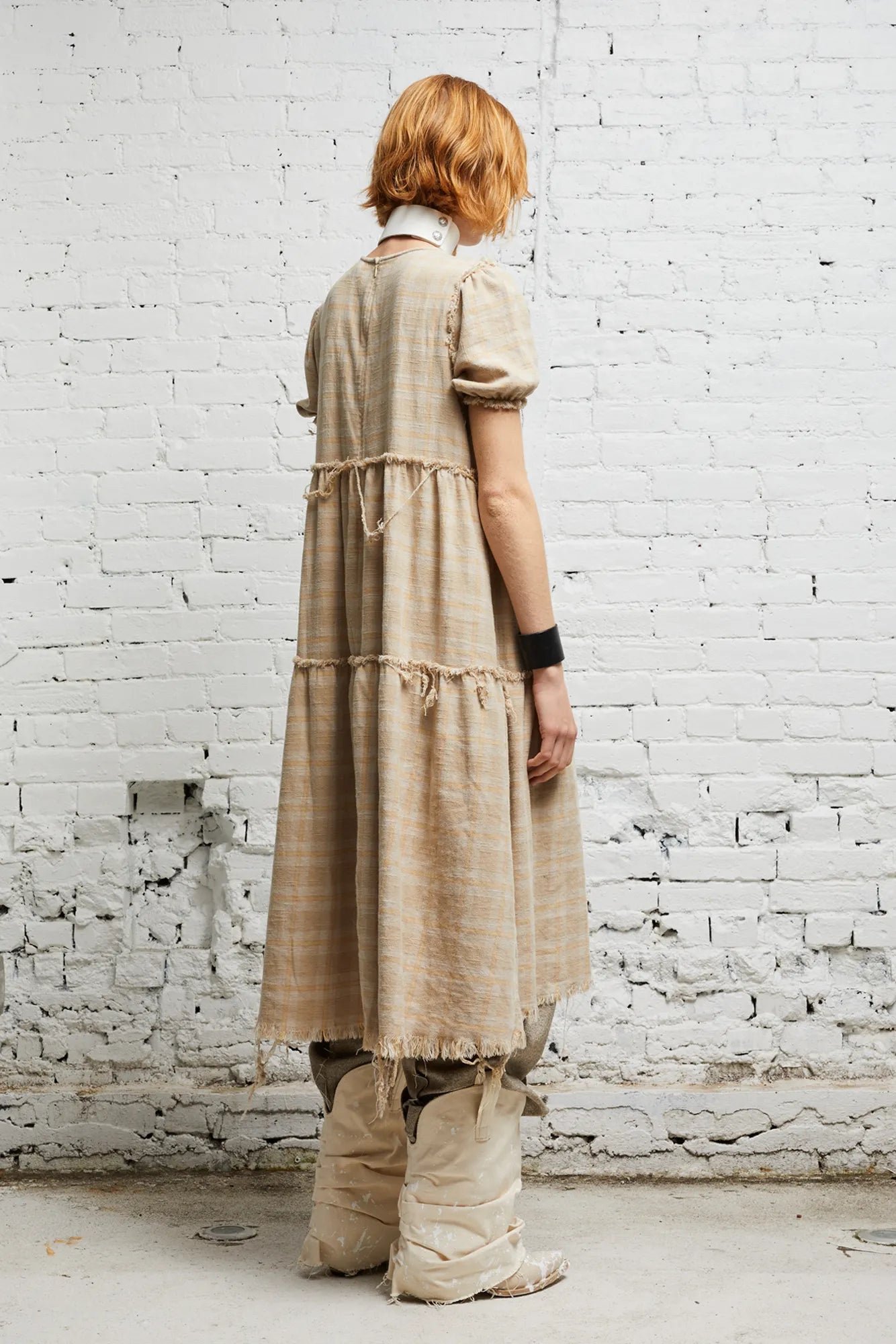 SHREDDED RELAXED MIDI - OVERDYED KHAKI PLAID - R13