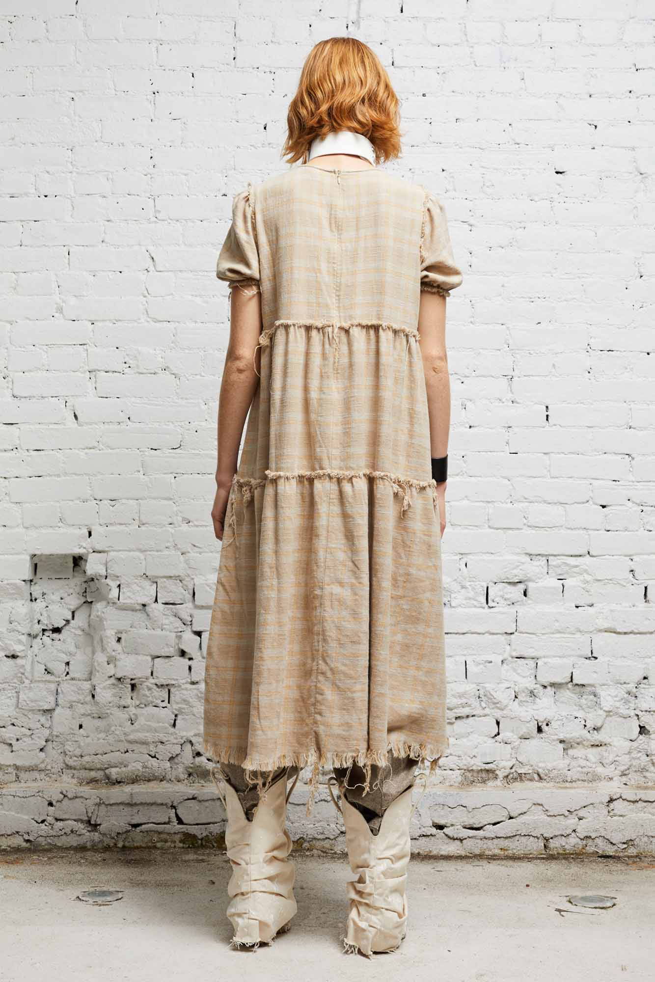 SHREDDED RELAXED MIDI - OVERDYED KHAKI PLAID - R13