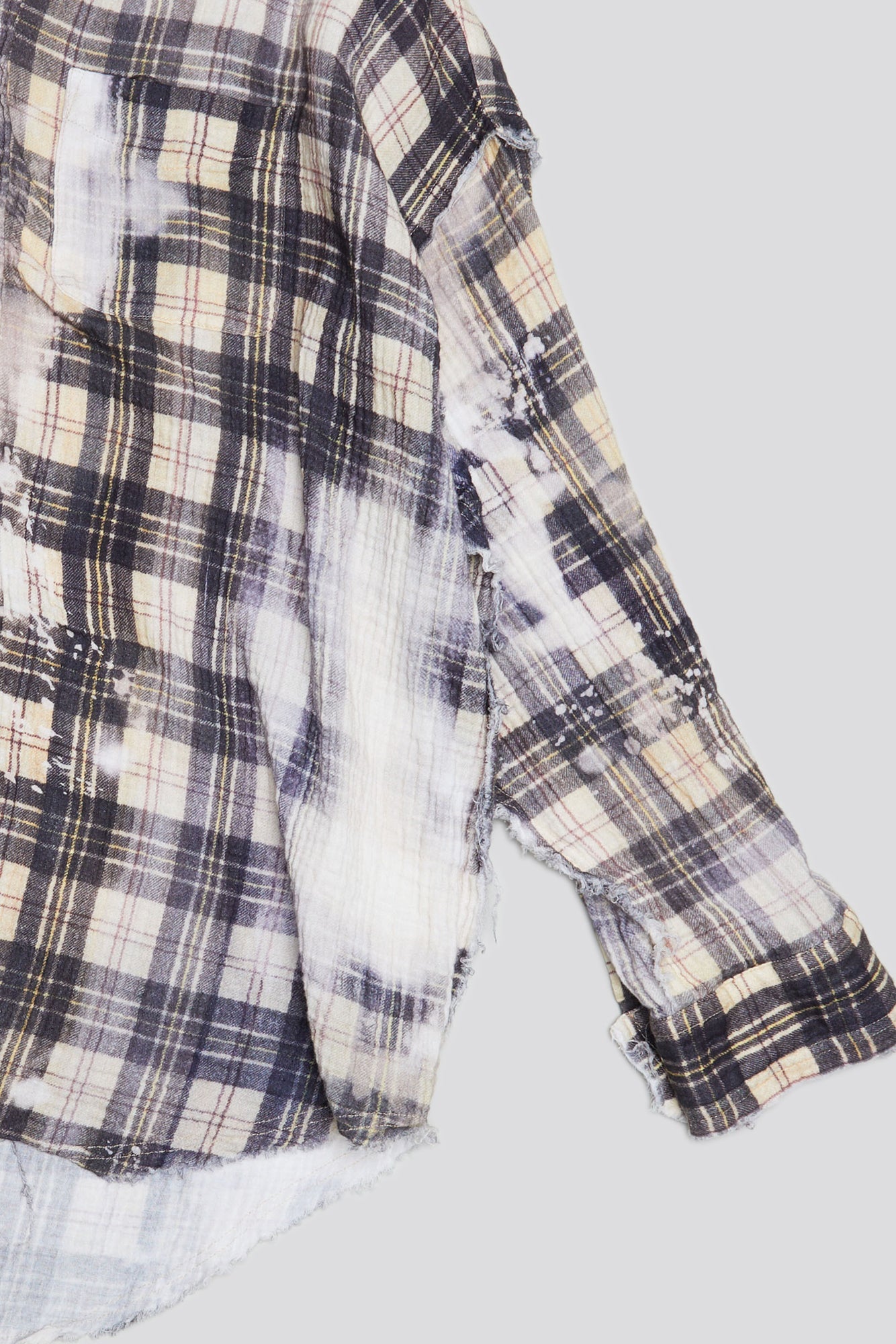 SHREDDED SEAM DROP NECK - BLEACH PRINTED PLAID - R13