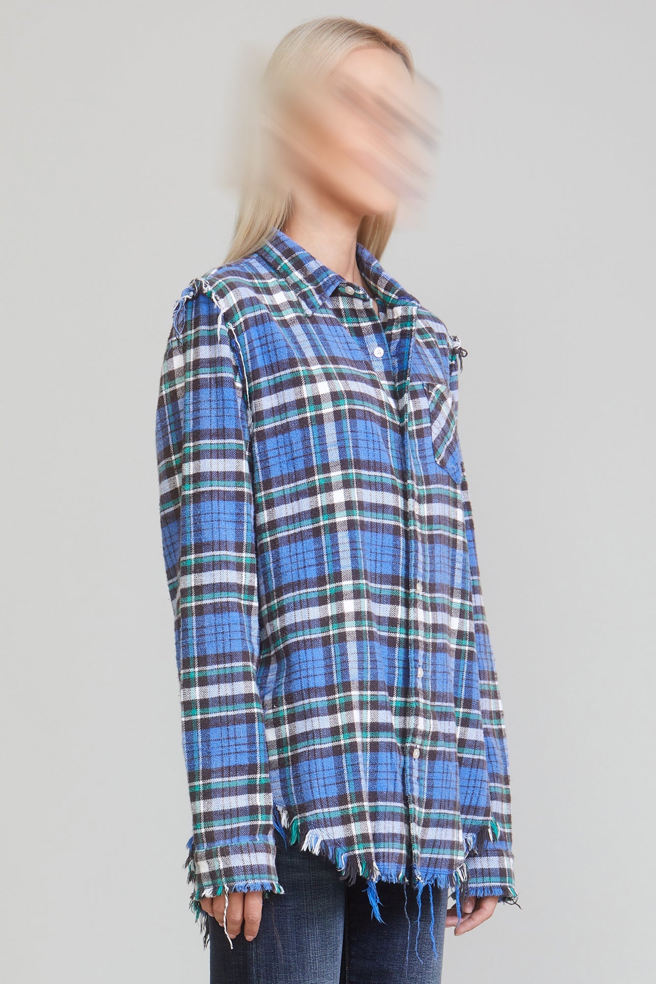 SHREDDED SEAM SHIRT - BLUE/GREEN PLAID - R13