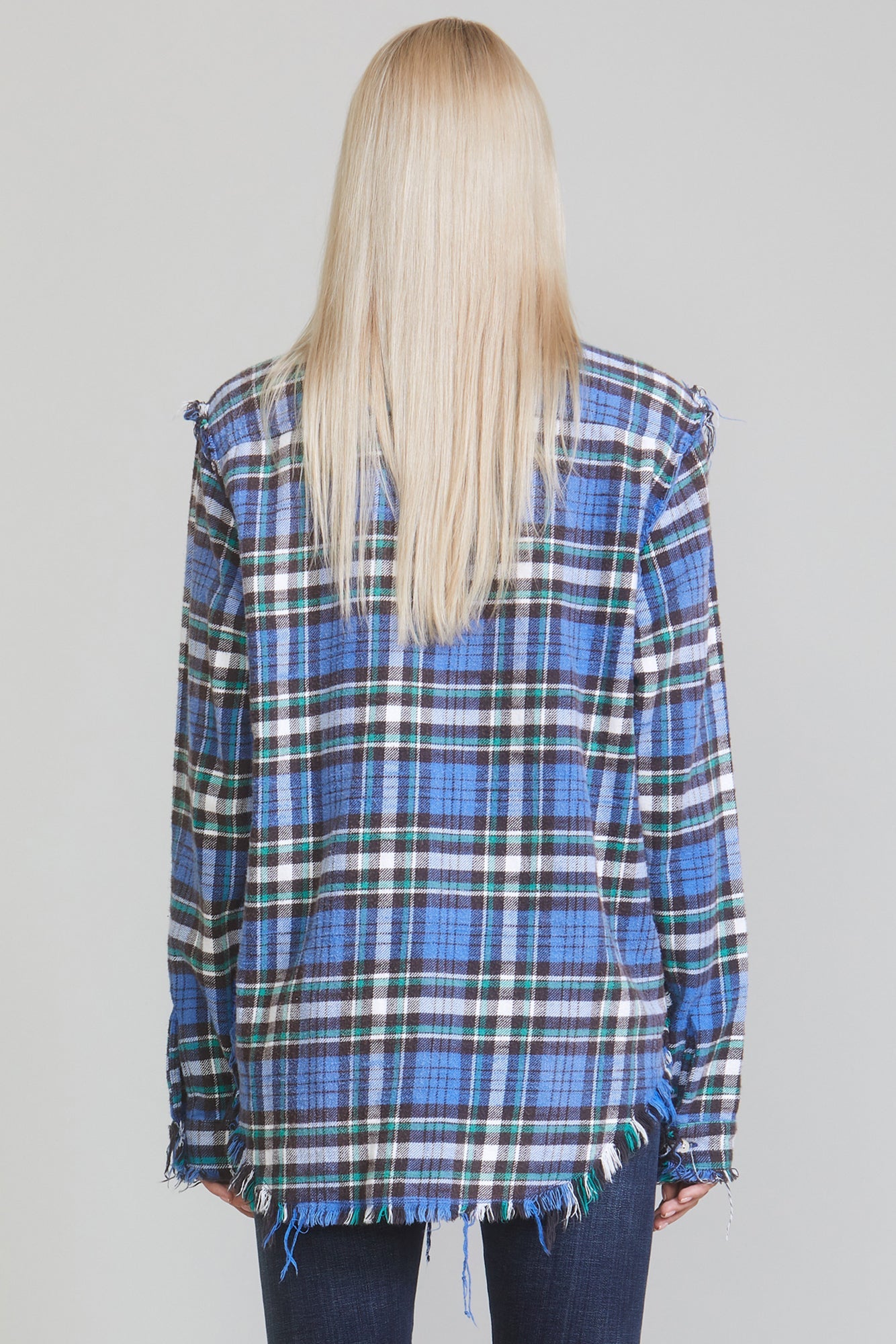 SHREDDED SEAM SHIRT - BLUE/GREEN PLAID - R13