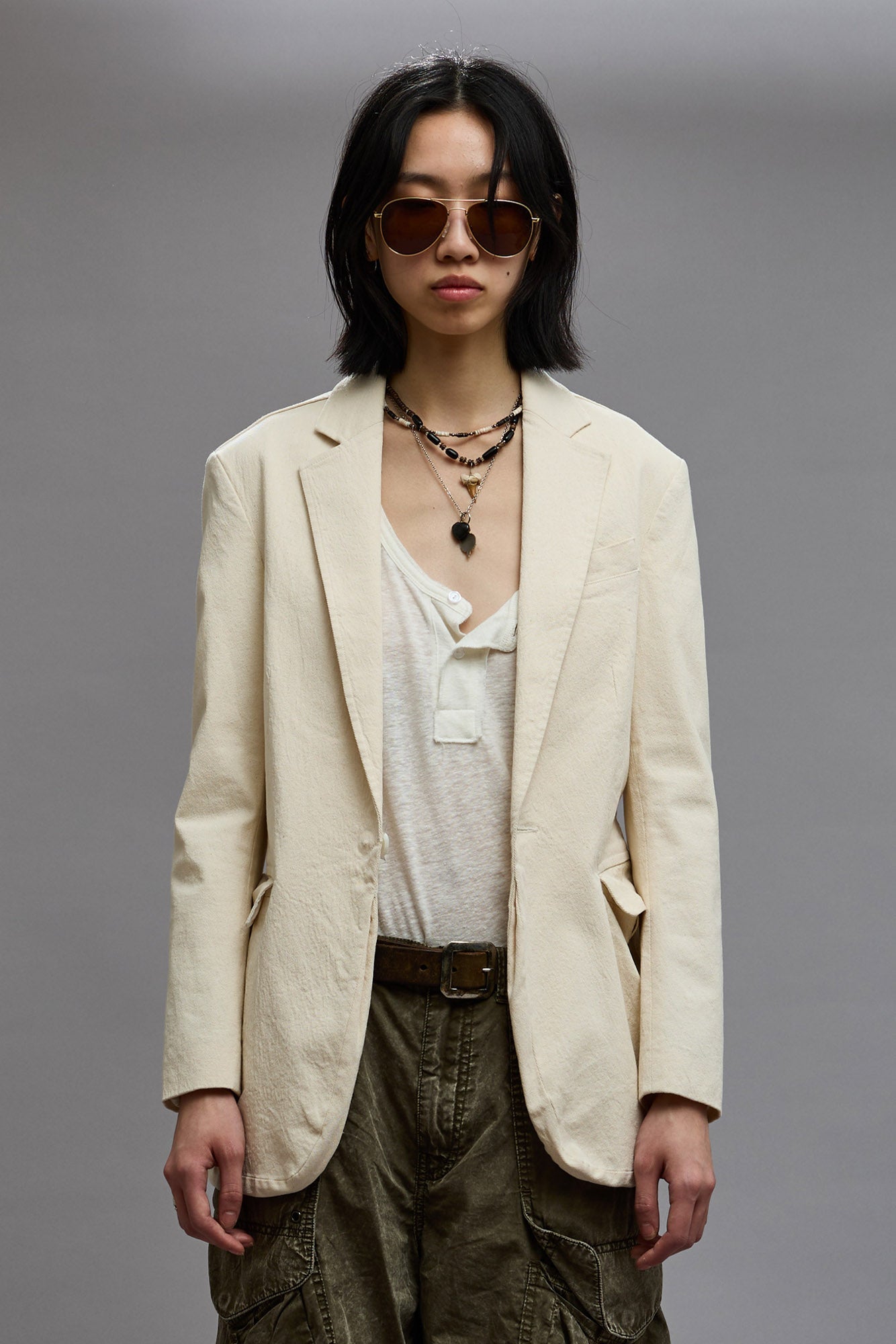 SHRUNKEN BELLOW POCKET BLAZER - NATURAL - R13