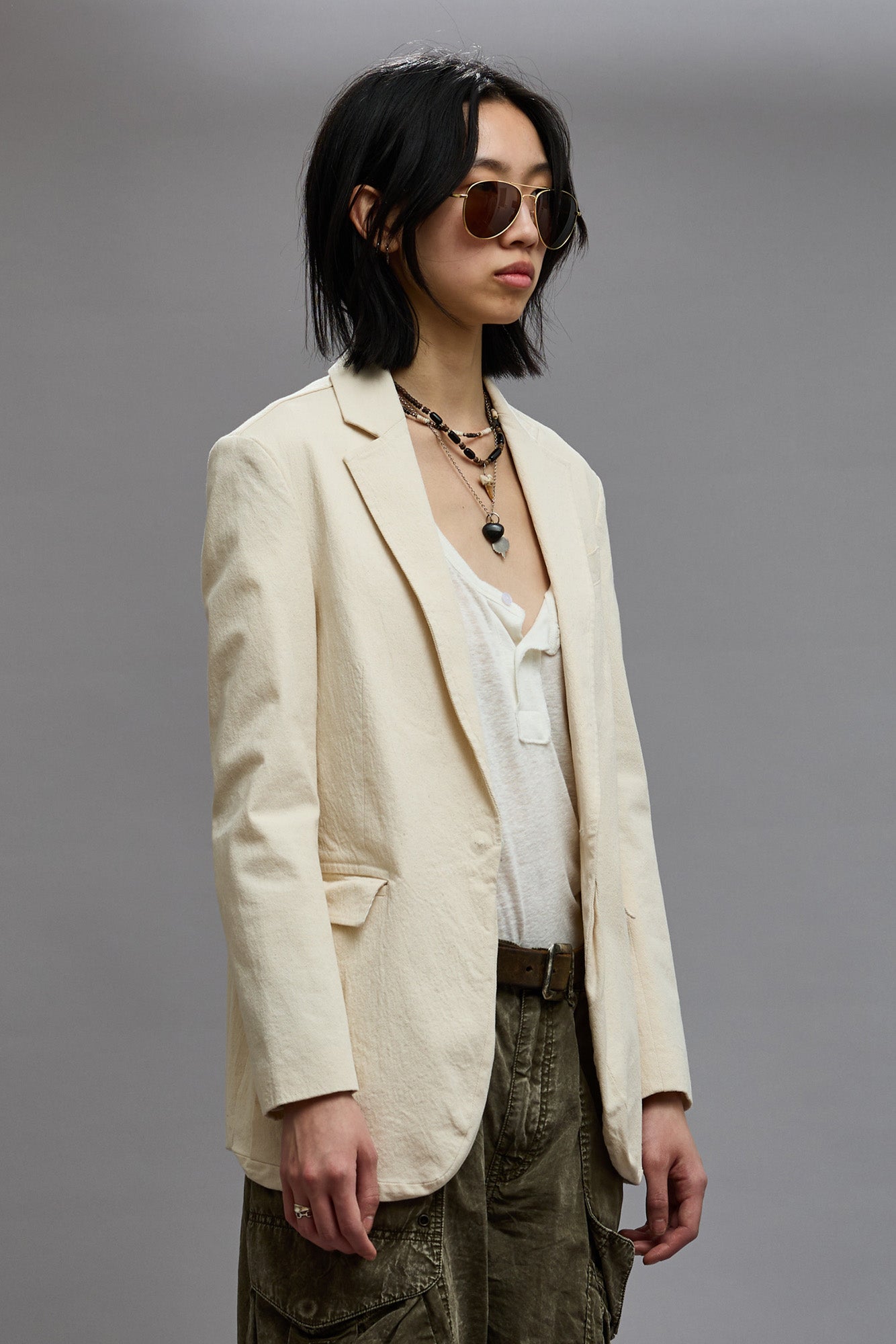 SHRUNKEN BELLOW POCKET BLAZER - NATURAL - R13