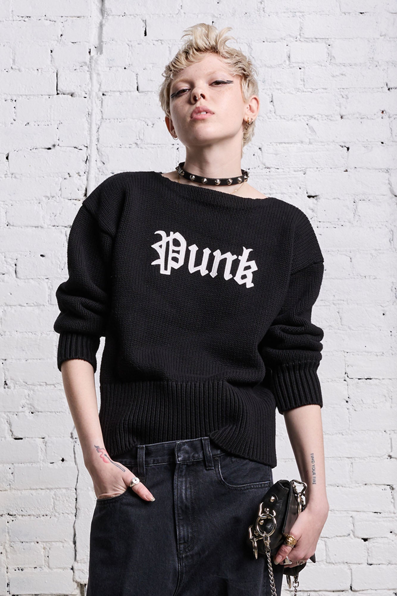 SHRUNKEN PUNK SWEATER - GOTHIC BLACK - R13