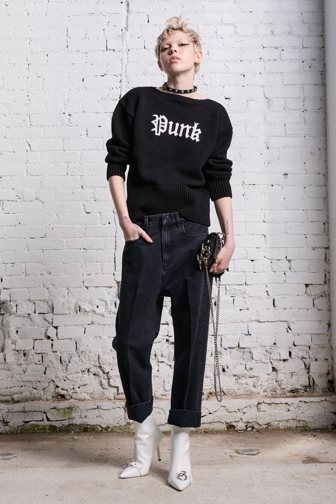 SHRUNKEN PUNK SWEATER - GOTHIC BLACK - R13