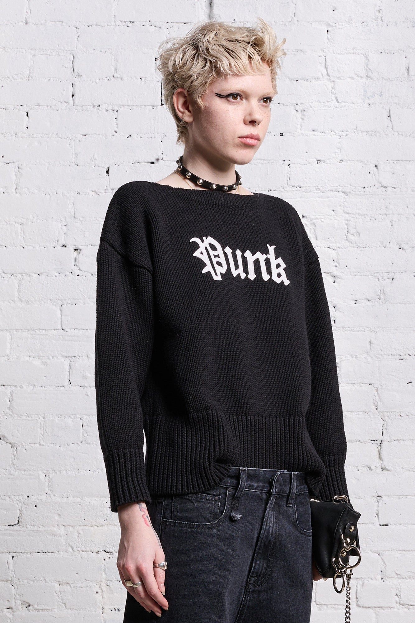 SHRUNKEN PUNK SWEATER - GOTHIC BLACK - R13