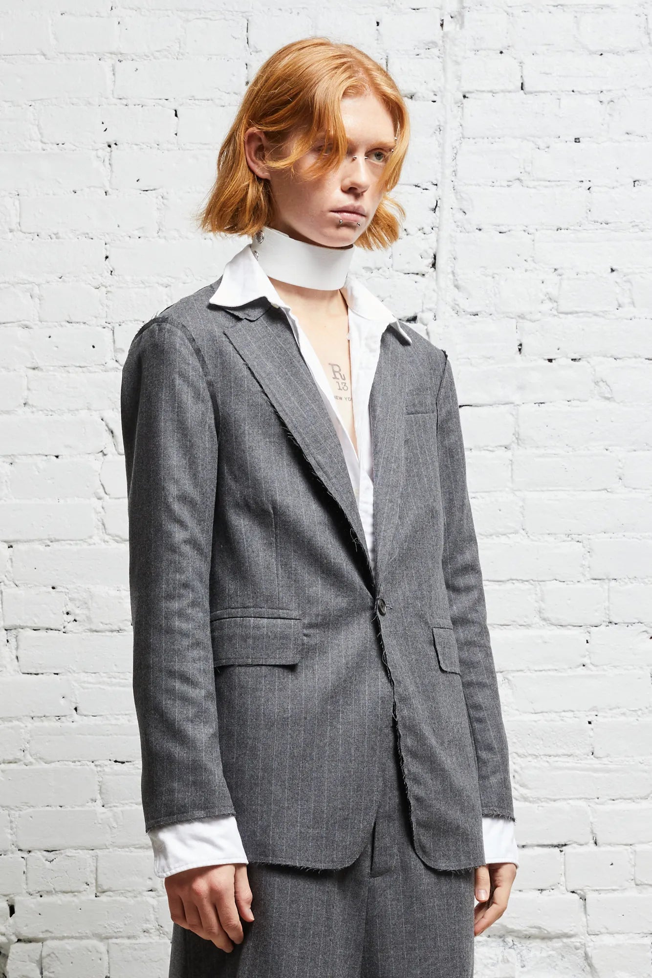 SHRUNKEN RAW CUT BLAZER - GREY PINSTRIPE - R13