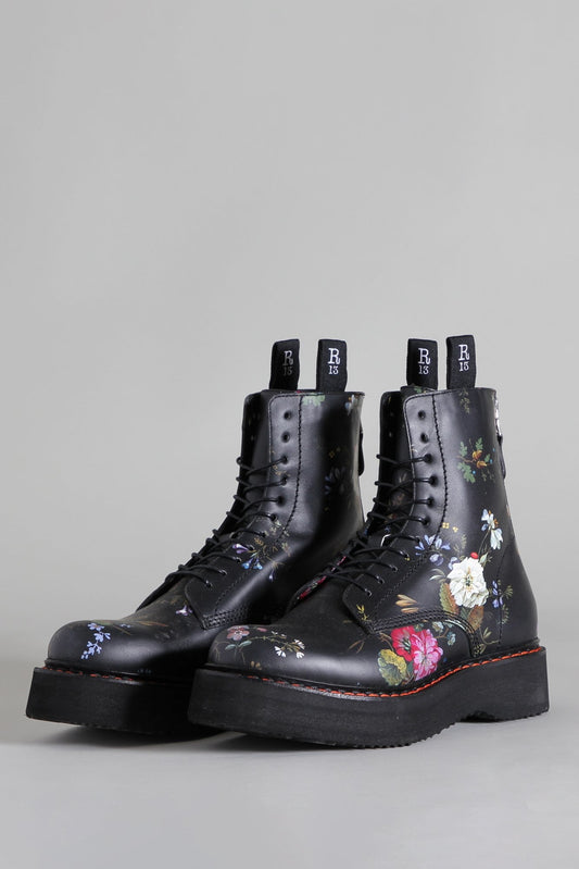 SINGLE STACK BOOT - BLACK FLORAL - R13