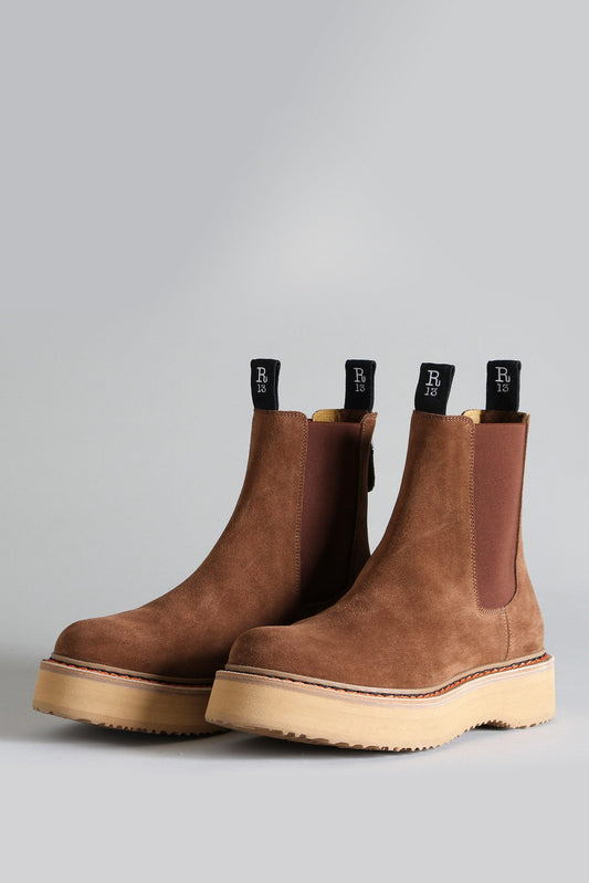 SINGLE STACK CHELSEA BOOT - BROWN SUEDE - R13