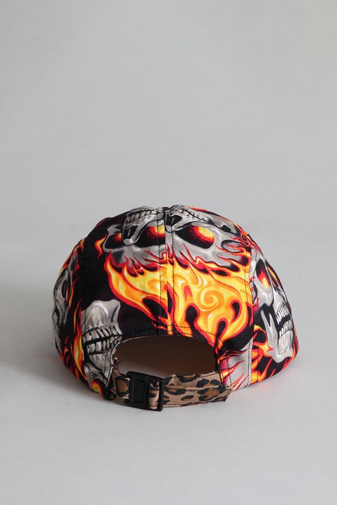 SKATER CAP - FLAMING SKULL WITH GREY PIN DOT - R13