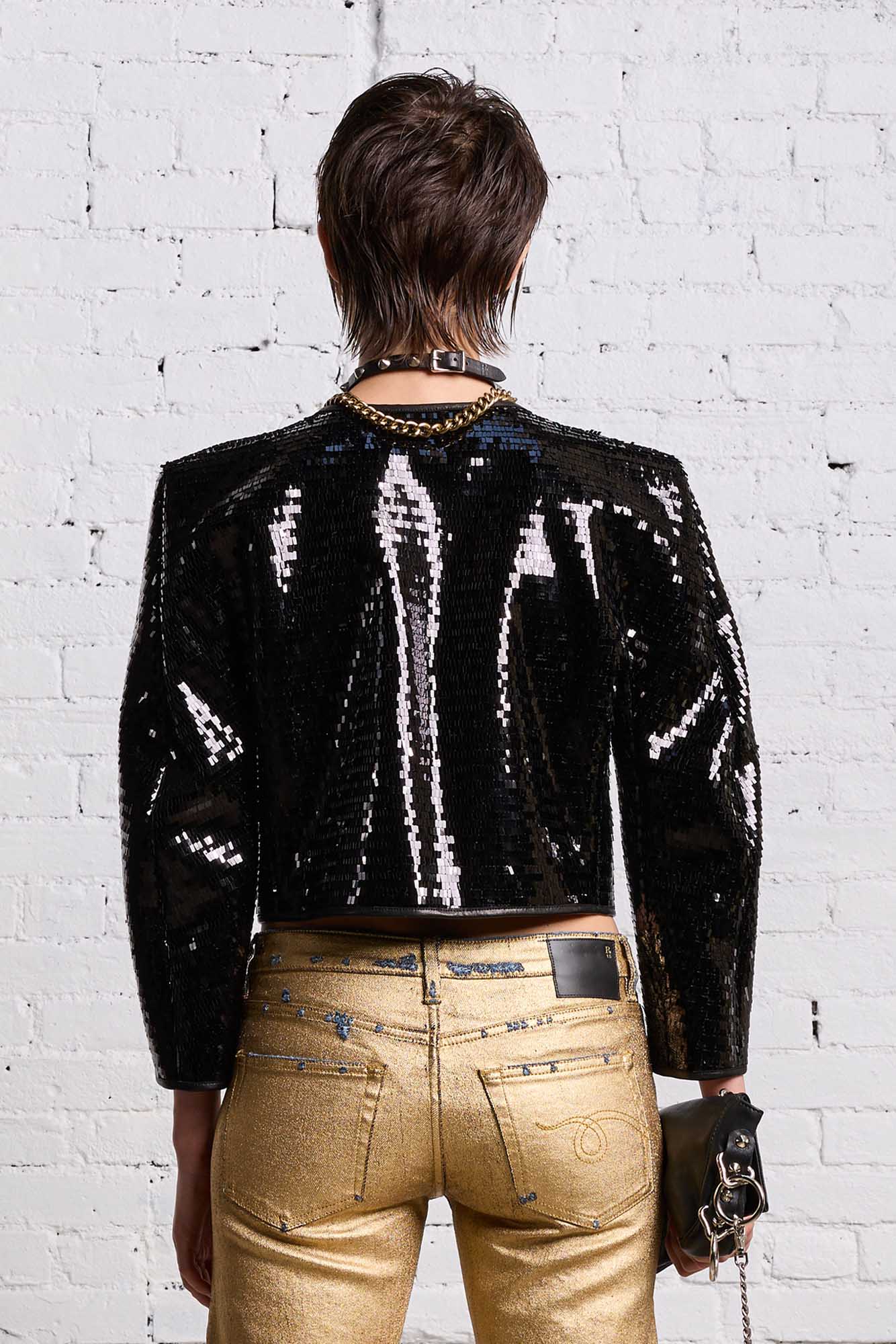 SQUARE SHOULDER SEQUIN JACKET - BLACK - R13