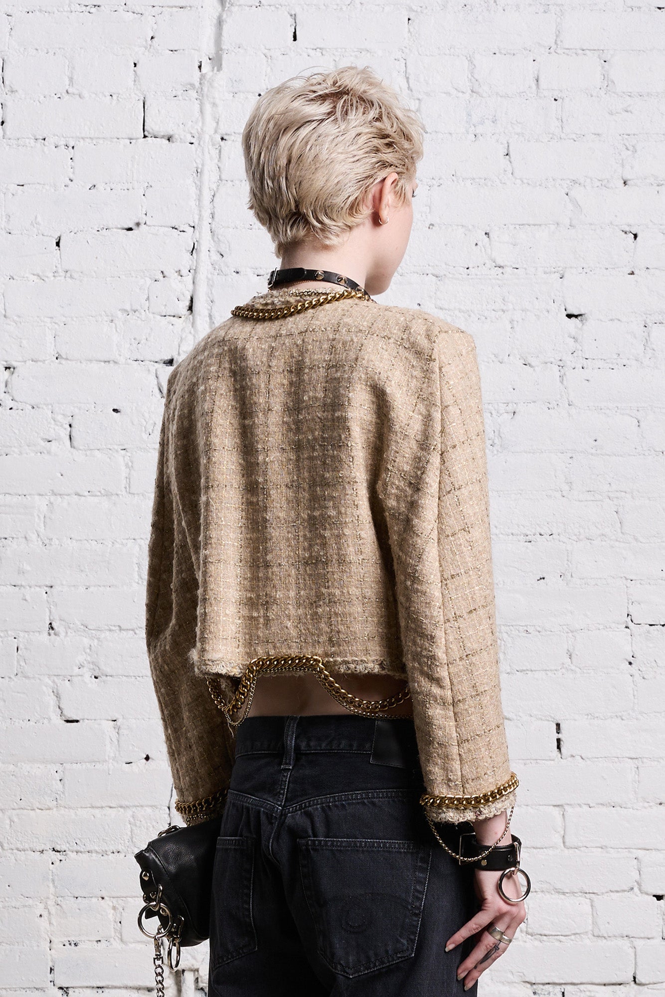 SQUARE SHOULDER TWEED JACKET - BEIGE - R13