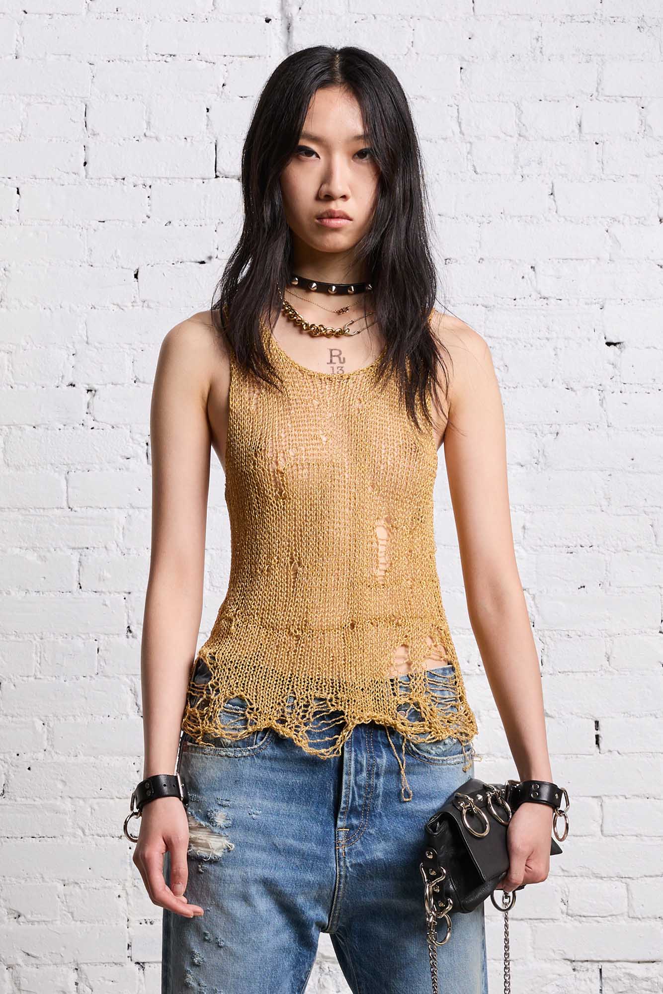 THREADBARE TANK TOP - GOLD - R13