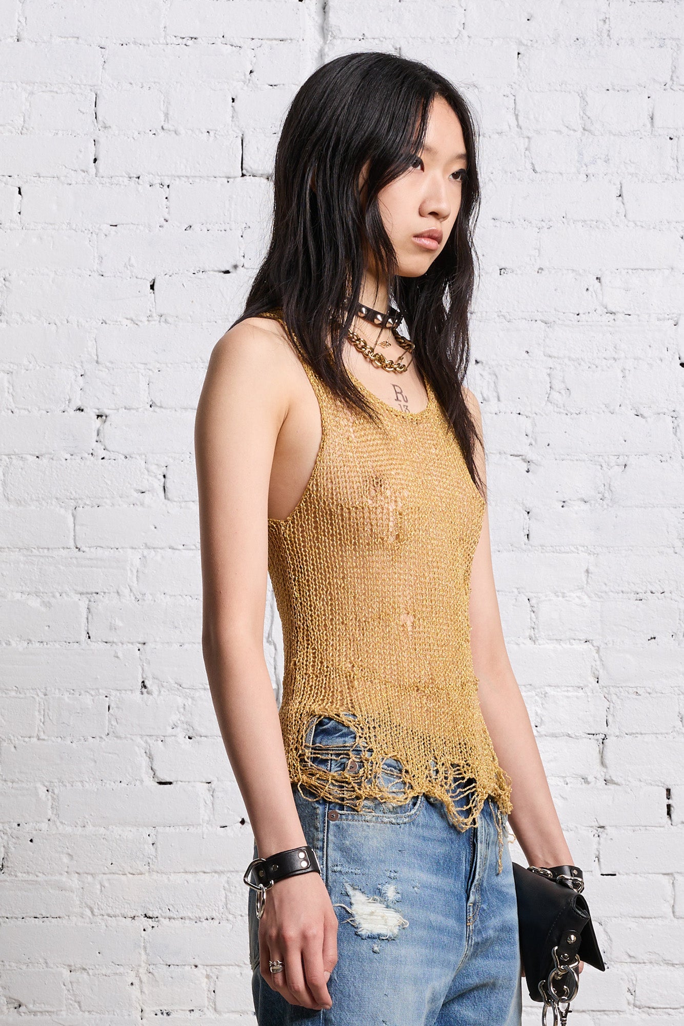 THREADBARE TANK TOP - GOLD - R13