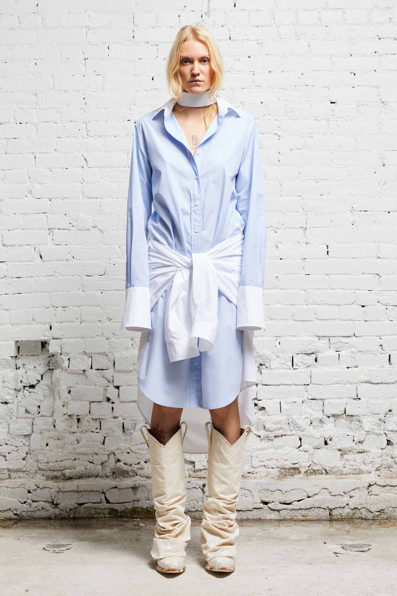 TIE SHIRTDRESS - BLUE AND WHITE - R13