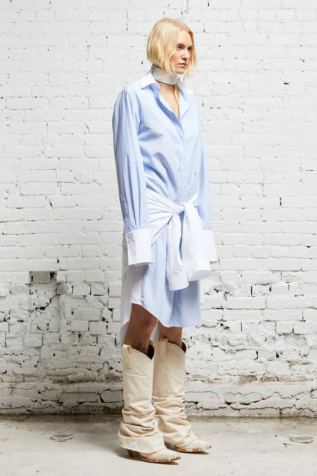 TIE SHIRTDRESS - BLUE AND WHITE - R13