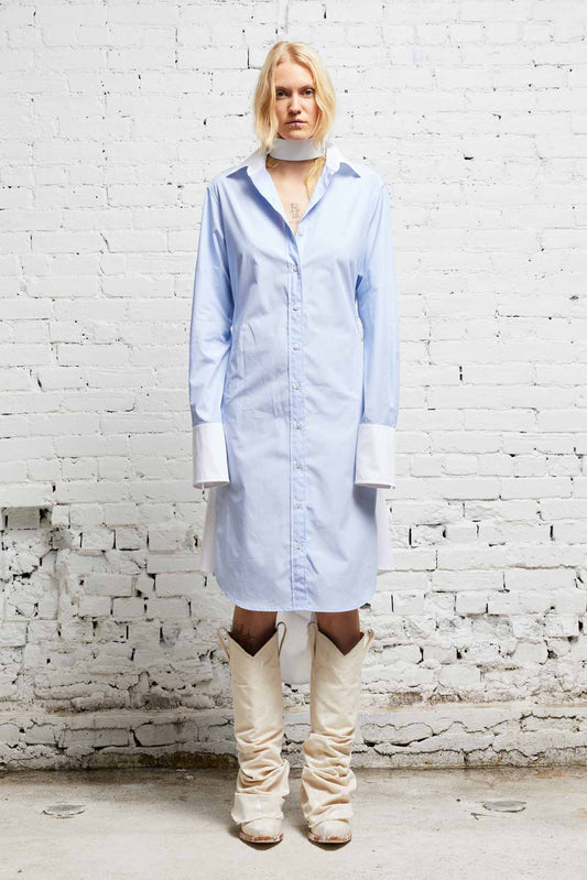 TIE SHIRTDRESS - BLUE AND WHITE - R13