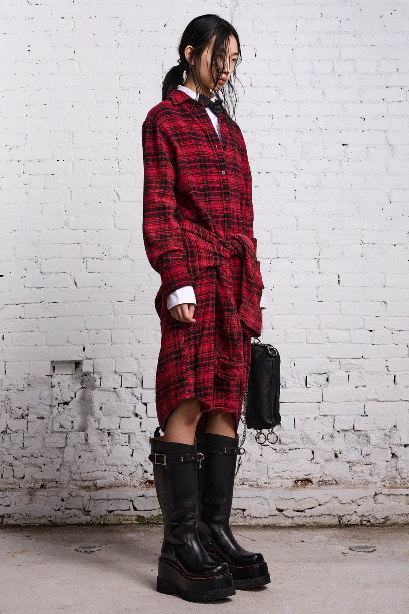 TIE SHIRTDRESS - RED AND BLACK - R13