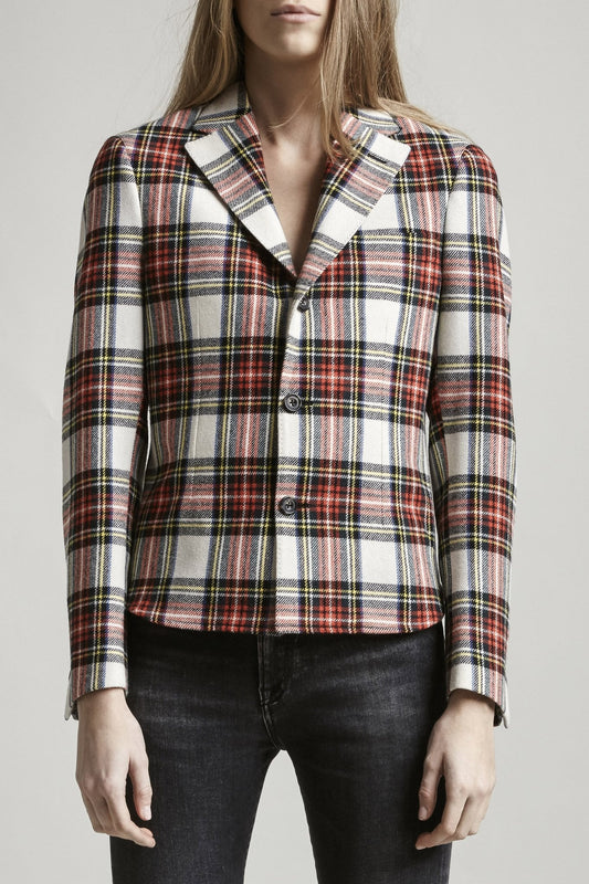 TUCKED BOYFRIEND BLAZER - ECRU TARTAN - R13