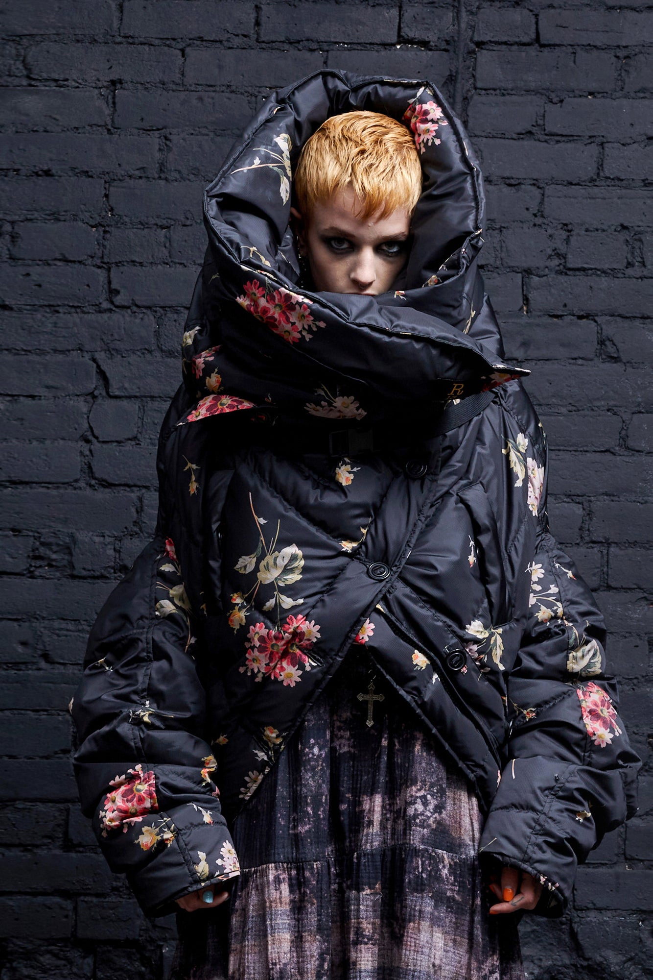 UPSIDE-DOWN COAT - FLORAL ON BLACK - R13