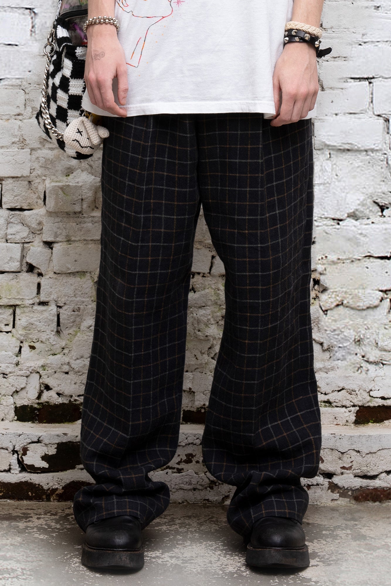 WIDE LEG TROUSER - BLACK PLAID - R13