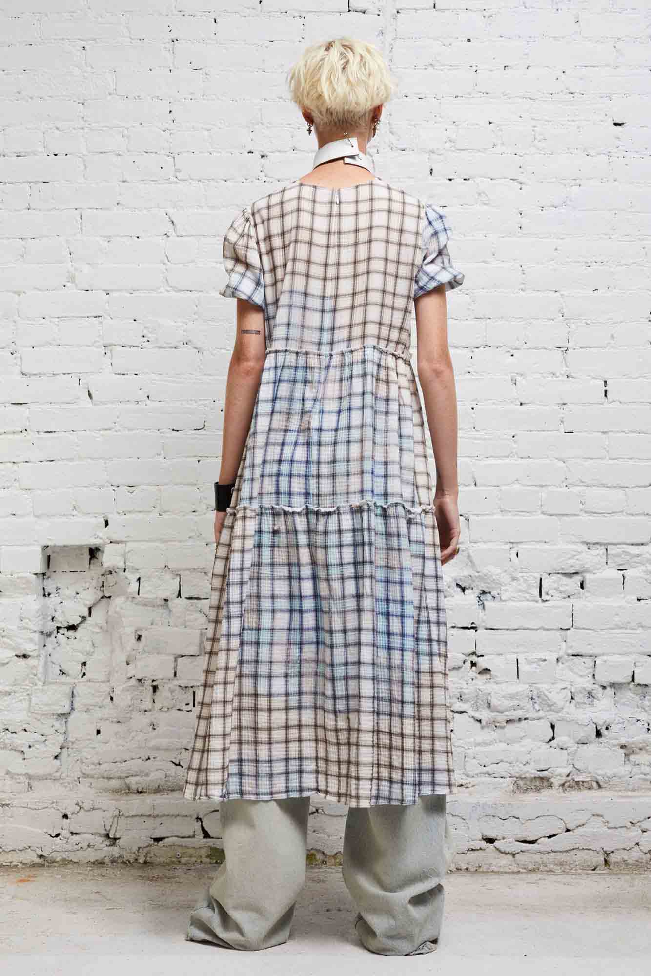 SHREDDED RELAXED MIDI BLEACHED PLAID R13