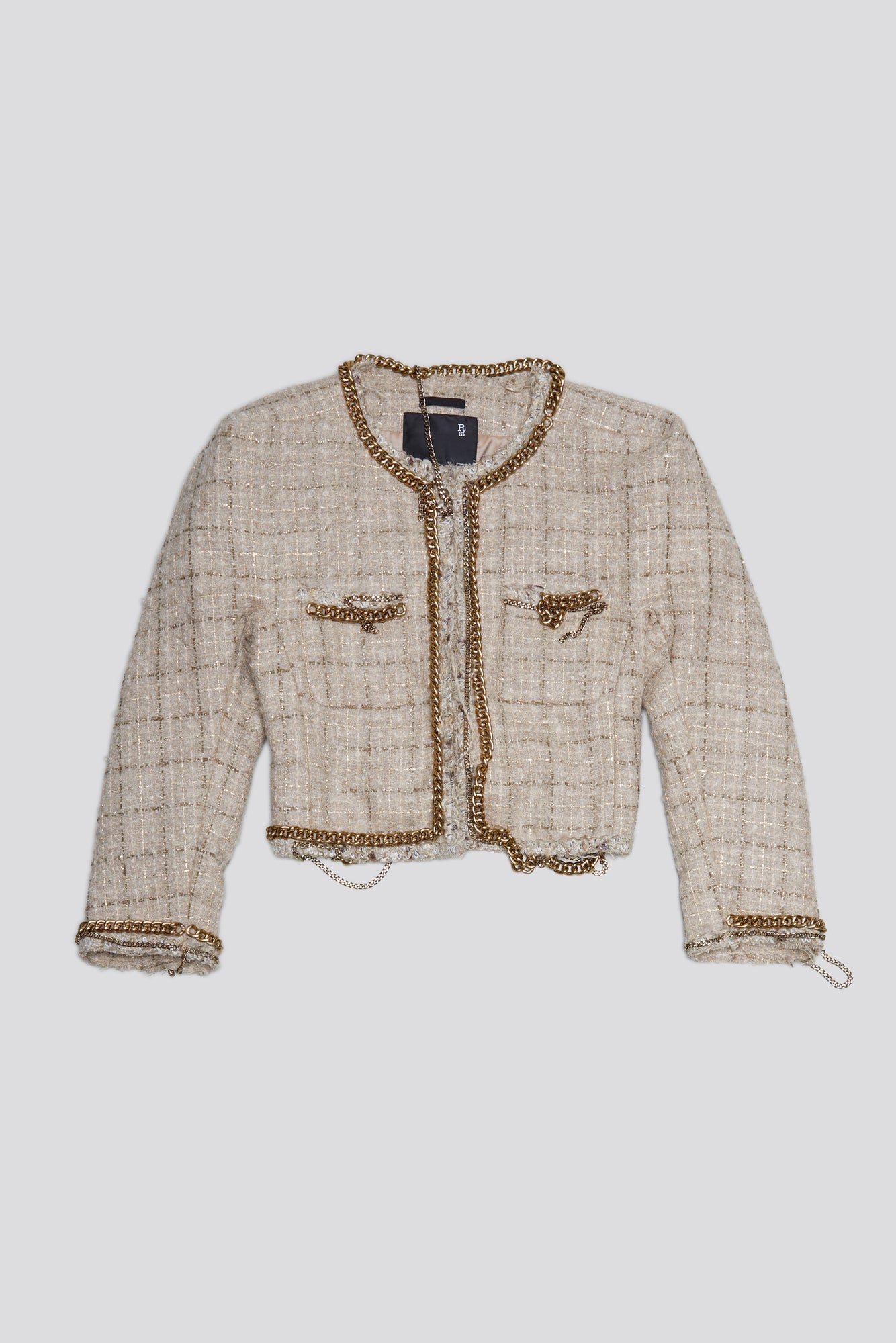 SQUARE SHOULDER TWEED JACKET - BEIGE – R13